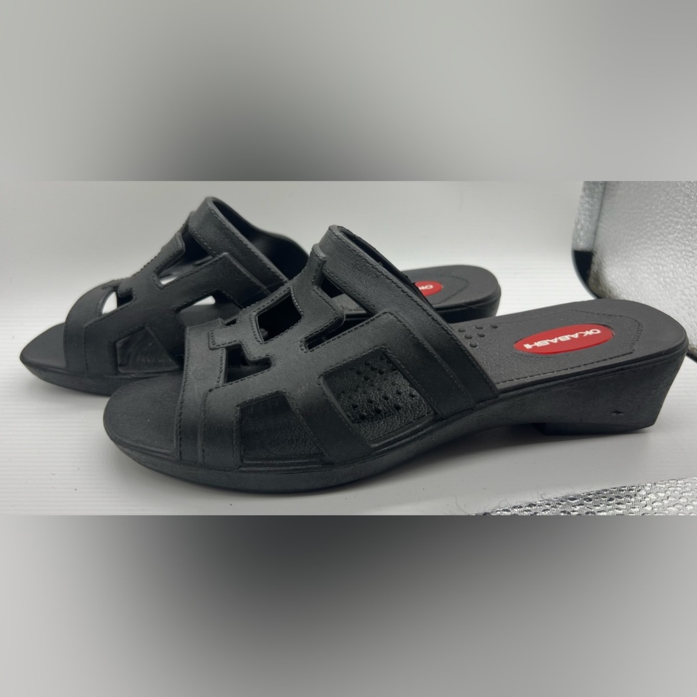 Okabashi Black Geometric Slide Sandals | Comfort Travel Slide Women''s 6.5-7.5